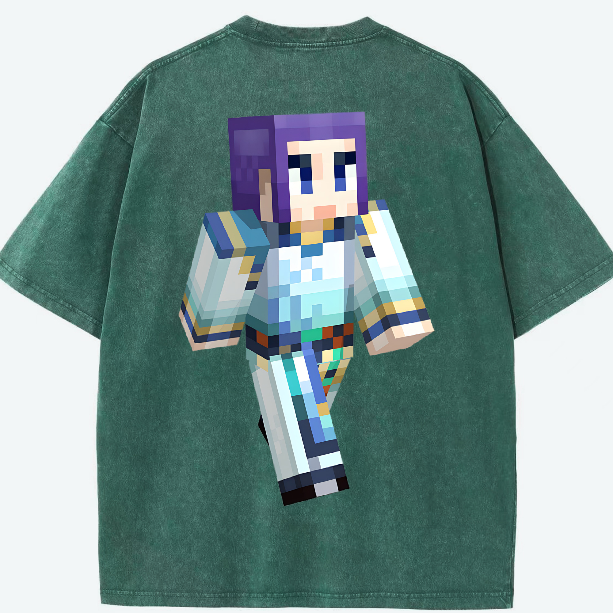（画像用） マインクラフト ブロックの世界 Minecraft MC Block world 綿100% ヴィンテージ風 半袖Tシャツ（背面プリント）
